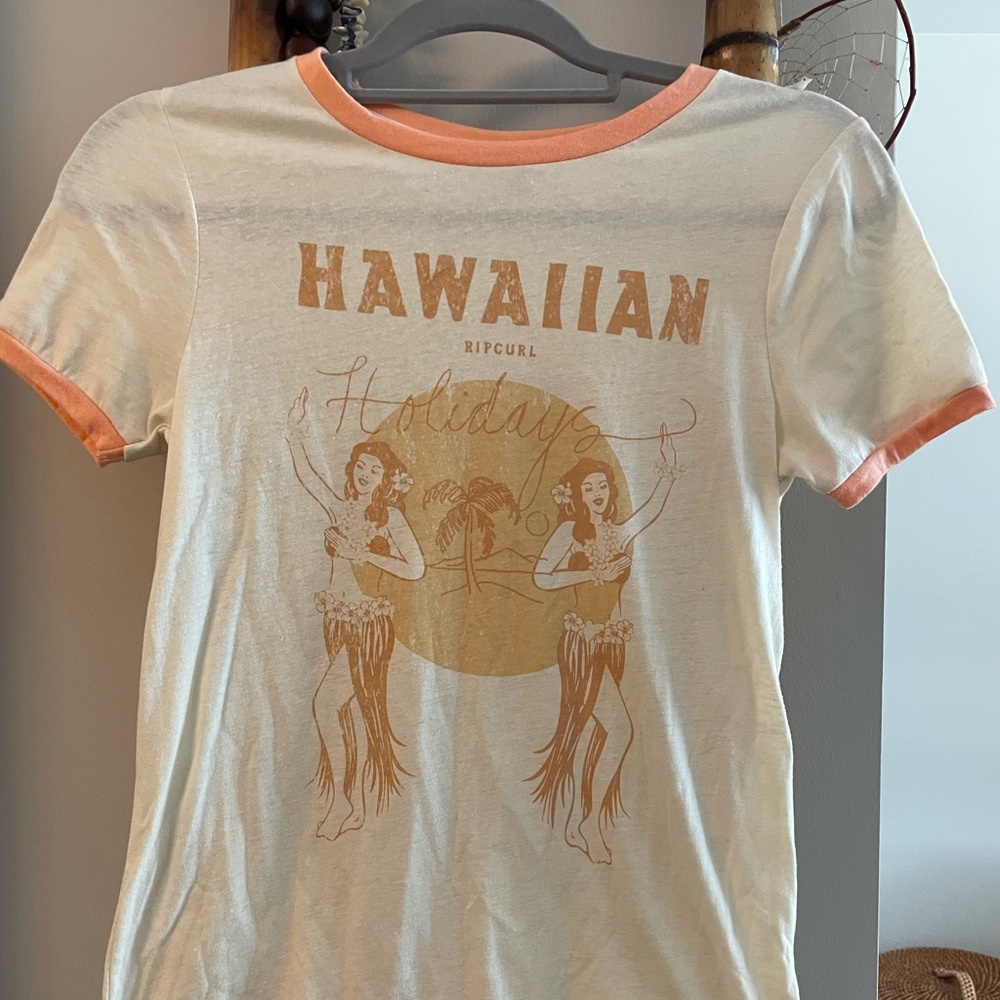 Rip Curl Vintage Look Hula Pink & Cream Ringer Tee